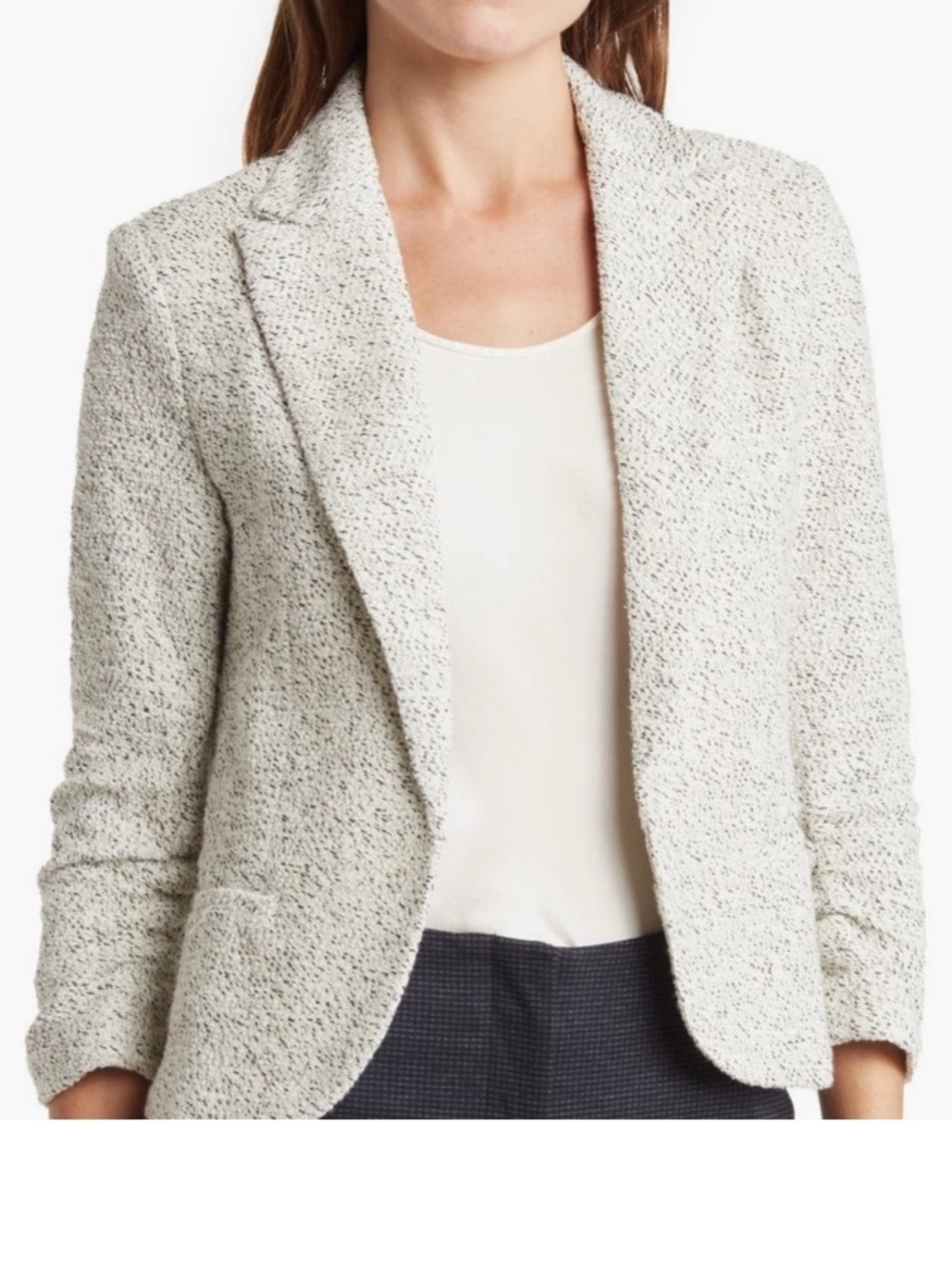 Chelsea & Amanda Textured Black & Cream Ponte 3/4 Sleeve Stretch Blazer Lrg. NWT - Picture 3 of 11